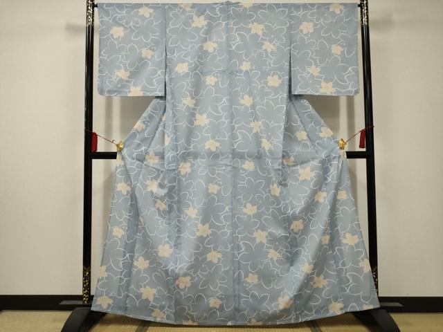 平和屋着物＊夏物 小紋 絽 舞花文 洗える着物 AABA5634sx