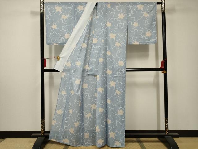 平和屋着物＊夏物 小紋 絽 舞花文 洗える着物 AABA5634sx