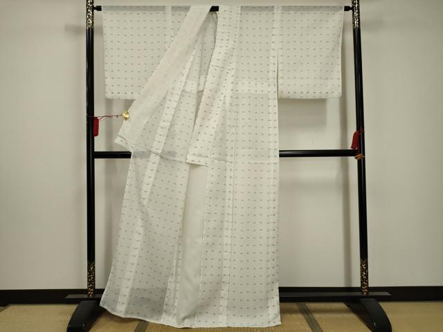 平和屋着物＊夏物 小紋 絽 扇面文 洗える着物 AABA5637sx