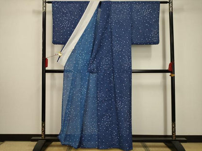 平和屋着物＊夏物 小紋 絽 流水扇面文 洗える着物 AABA5661sx
