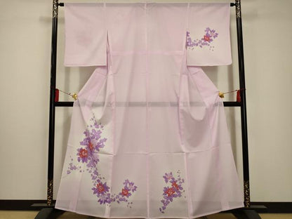 平和屋着物＊夏物 訪問着 絽 草花文 暈し染め 金彩 洗える着物 AABA5663sx
