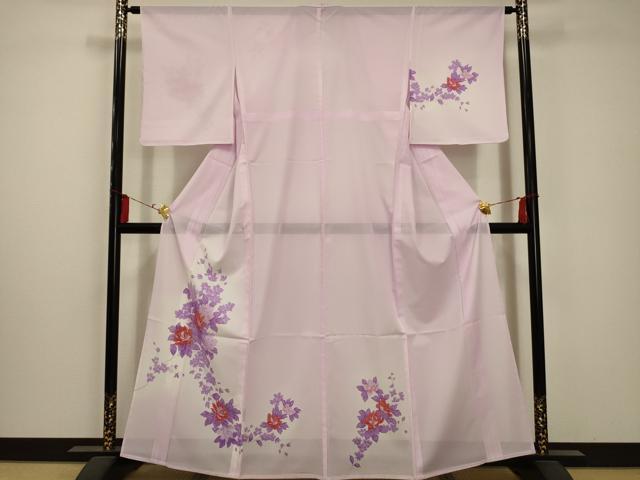 平和屋着物＊夏物 訪問着 絽 草花文 暈し染め 金彩 洗える着物 AABA5663sx