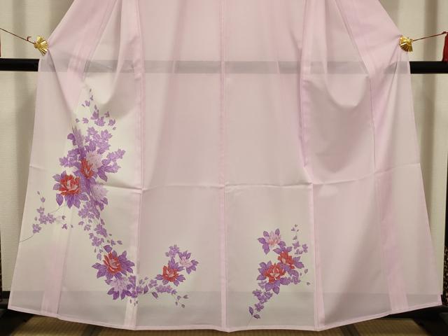 平和屋着物＊夏物 訪問着 絽 草花文 暈し染め 金彩 洗える着物 AABA5663sx