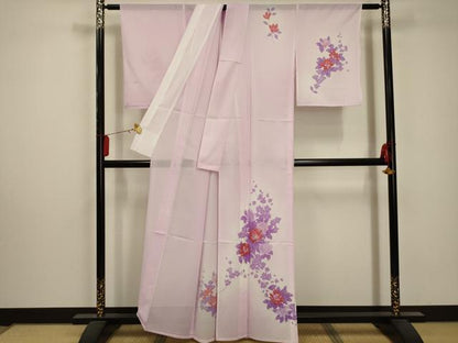 平和屋着物＊夏物 訪問着 絽 草花文 暈し染め 金彩 洗える着物 AABA5663sx