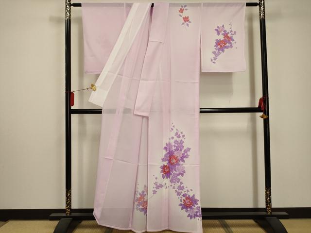 平和屋着物＊夏物 訪問着 絽 草花文 暈し染め 金彩 洗える着物 AABA5663sx
