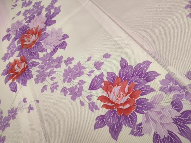 平和屋着物＊夏物 訪問着 絽 草花文 暈し染め 金彩 洗える着物 AABA5663sx