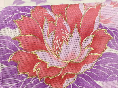 平和屋着物＊夏物 訪問着 絽 草花文 暈し染め 金彩 洗える着物 AABA5663sx