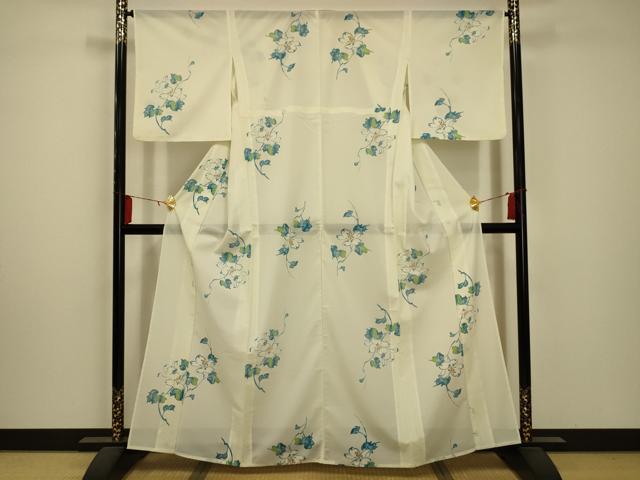 平和屋着物＊夏物 小紋 絽 枝花文 洗える着物 AABA5675sx