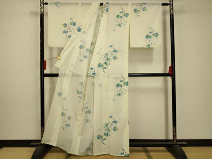 平和屋着物＊夏物 小紋 絽 枝花文 洗える着物 AABA5675sx