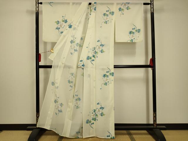 平和屋着物＊夏物 小紋 絽 枝花文 洗える着物 AABA5675sx
