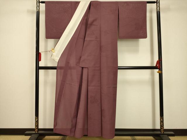 平和屋着物＊夏物 色無地 草花紋紗 梅鼠色 洗える着物 AABA5676sx