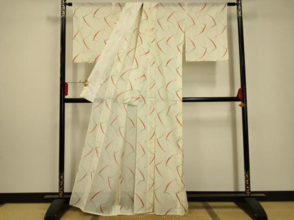 平和屋着物＊夏物 小紋 絽 枝葉文 洗える着物 AABA5677sx