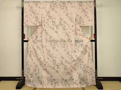 平和屋着物＊夏物 小紋 紗 草花文 ロング丈 洗える着物 AABA5679sx