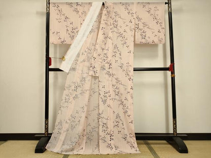 平和屋着物＊夏物 小紋 紗 草花文 ロング丈 洗える着物 AABA5679sx