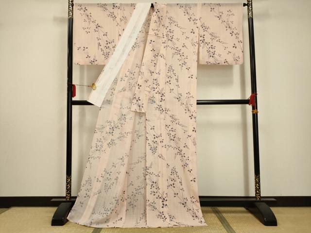 平和屋着物＊夏物 小紋 紗 草花文 ロング丈 洗える着物 AABA5679sx