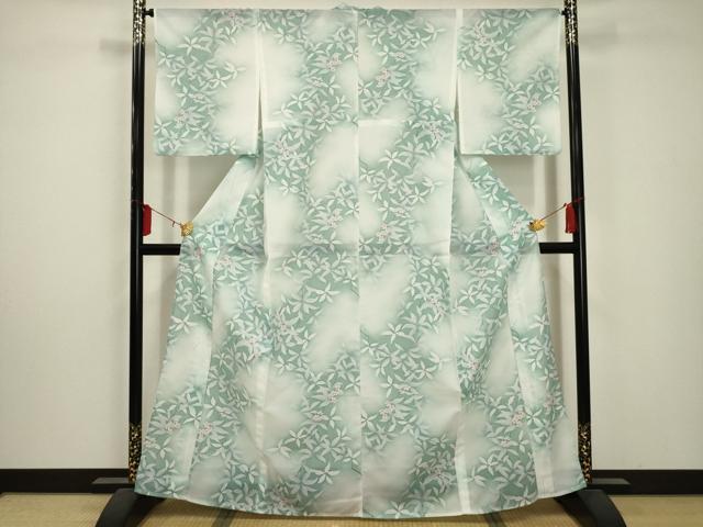 平和屋着物＊夏物 小紋 絽 草花文 暈し染め 洗える着物 AABA5681sx