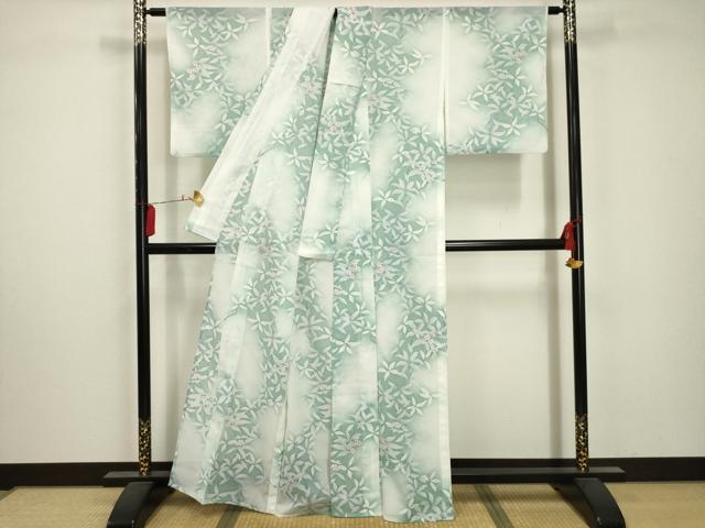 平和屋着物＊夏物 小紋 絽 草花文 暈し染め 洗える着物 AABA5681sx
