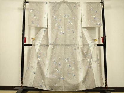 平和屋着物＊夏物 小紋 絽 流水花文 洗える着物 AABA5682sx