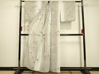 平和屋着物＊夏物 小紋 絽 流水花文 洗える着物 AABA5682sx