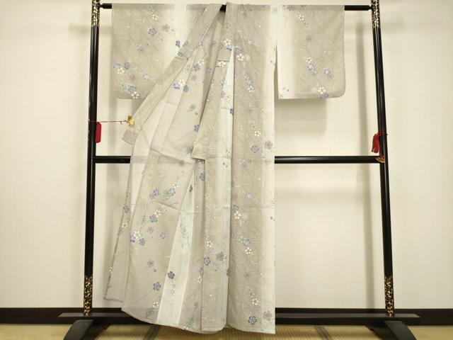 平和屋着物＊夏物 小紋 絽 流水花文 洗える着物 AABA5682sx