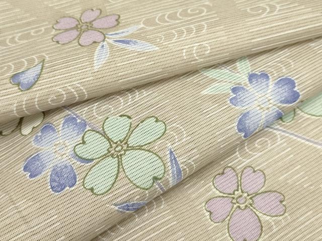 平和屋着物＊夏物 小紋 絽 流水花文 洗える着物 AABA5682sx