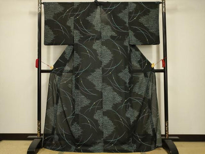 平和屋着物＊夏物 小紋 絽 流水文 ロング丈 洗える着物 AABA5698sx