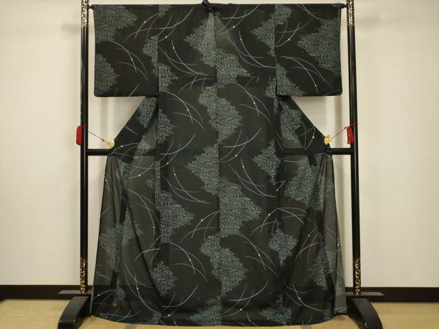 平和屋着物＊夏物 小紋 絽 流水文 ロング丈 洗える着物 AABA5698sx