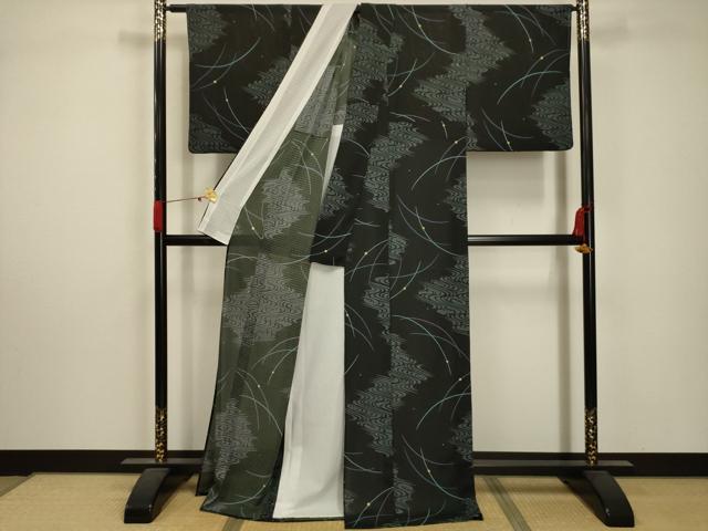 平和屋着物＊夏物 小紋 絽 流水文 ロング丈 洗える着物 AABA5698sx