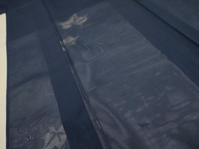 平和屋着物＊夏物 色無地 縦絽 蔦の葉紋紗 濃藍色 洗える着物 AABA5699sx