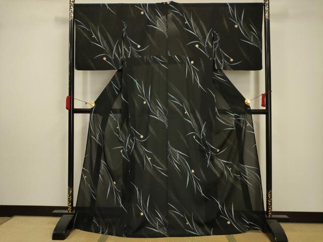 平和屋着物＊夏物 小紋 絽 枝葉文 洗える着物 AABA5700sx