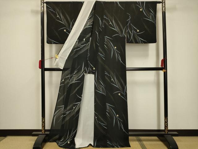平和屋着物＊夏物 小紋 絽 枝葉文 洗える着物 AABA5700sx