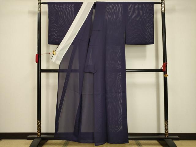 平和屋着物＊夏物 色無地 絽 深紫色 洗える着物 AABA5702sx
