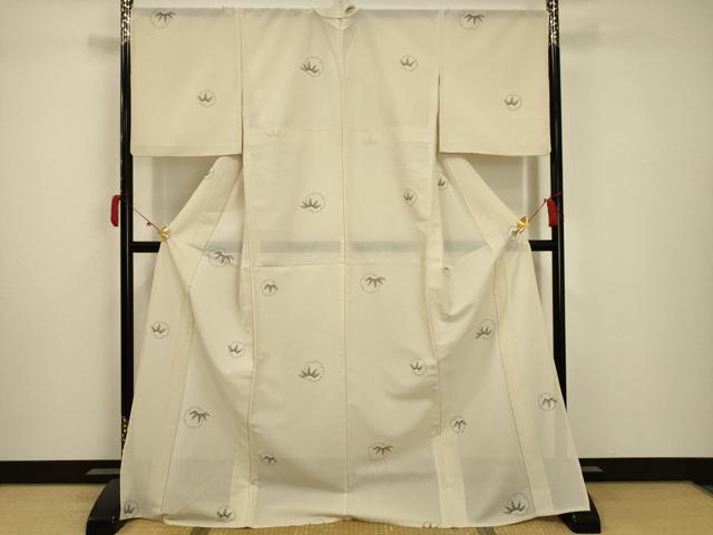 平和屋着物＊夏物 小紋 紗 雪輪笹の葉文 ロング丈 洗える着物 AABA5703sx