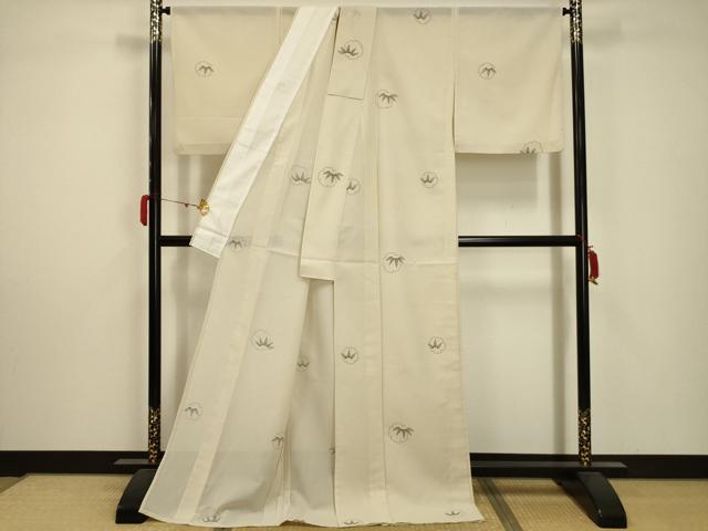 平和屋着物＊夏物 小紋 紗 雪輪笹の葉文 ロング丈 洗える着物 AABA5703sx