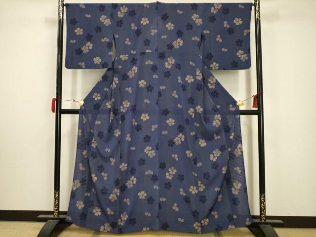 平和屋着物＊夏物 小紋 絽 舞花文 洗える着物 AABA5708sx