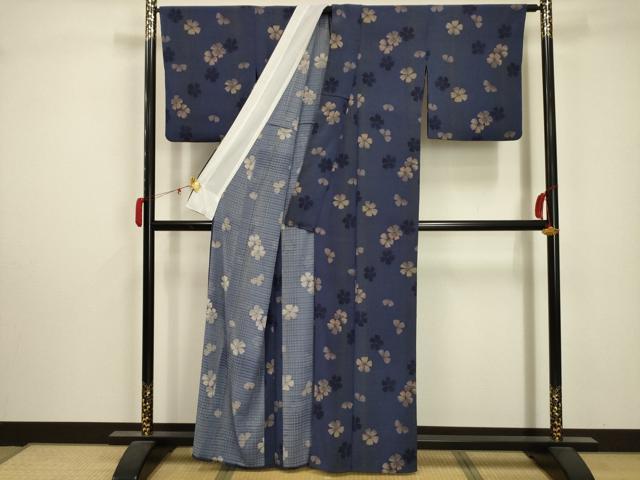 平和屋着物＊夏物 小紋 絽 舞花文 洗える着物 AABA5708sx