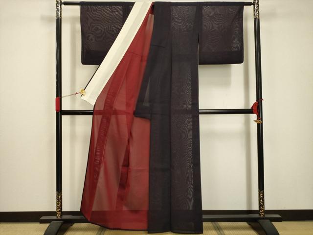 平和屋着物＊夏物　色無地　紗　似せ紫色　正絹　逸品　AABA5710sx