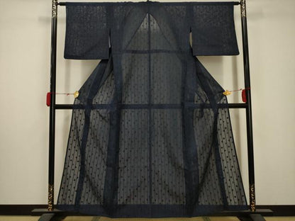 平和屋着物＊夏物 色無地 紗 水玉 紺青色 正絹 逸品 AABA5711sx