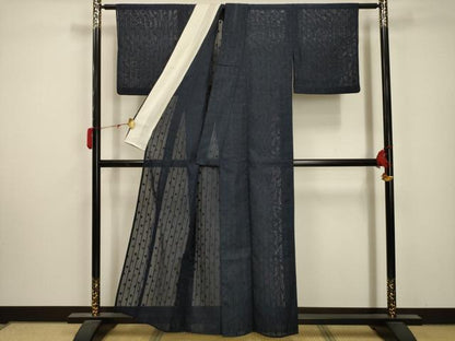 平和屋着物＊夏物 色無地 紗 水玉 紺青色 正絹 逸品 AABA5711sx