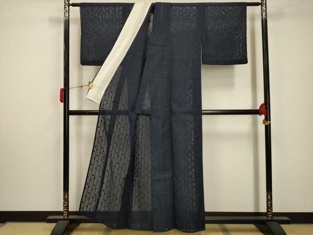 平和屋着物＊夏物 色無地 紗 水玉 紺青色 正絹 逸品 AABA5711sx