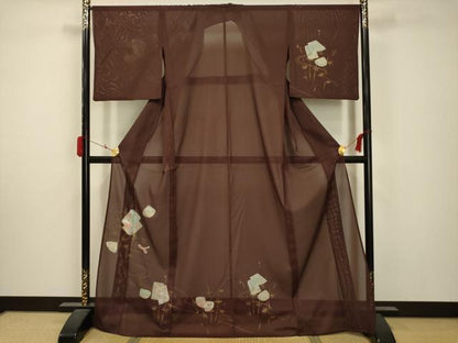 平和屋着物＊夏物 訪問着 絽 色紙花蝶文 金彩 洗える着物 AABA5727sx