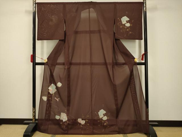平和屋着物＊夏物 訪問着 絽 色紙花蝶文 金彩 洗える着物 AABA5727sx