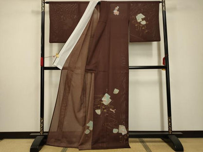 平和屋着物＊夏物 訪問着 絽 色紙花蝶文 金彩 洗える着物 AABA5727sx
