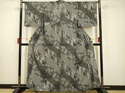 平和屋着物＊夏物 小紋 絽 流水吉祥花文 洗える着物 AABA5737sx