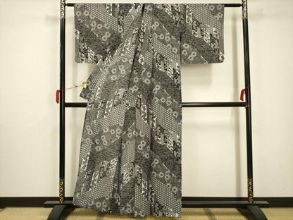 平和屋着物＊夏物 小紋 絽 流水吉祥花文 洗える着物 AABA5737sx