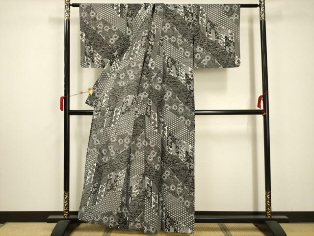 平和屋着物＊夏物 小紋 絽 流水吉祥花文 洗える着物 AABA5737sx