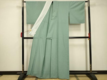 平和屋着物＊夏物　人間国宝・羽田登喜男監修　色無地　絽　錆青磁色　洗える着物　AABA5743sx
