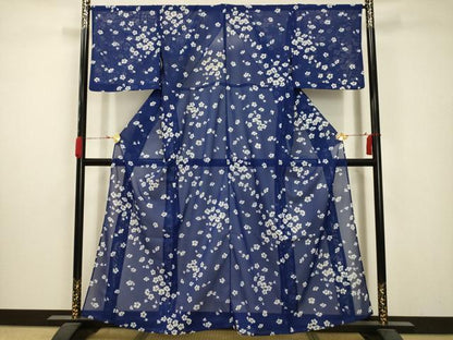 平和屋着物＊夏物 小紋 絽 舞花文 洗える着物 AABA5747sx