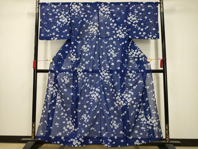 平和屋着物＊夏物 小紋 絽 舞花文 洗える着物 AABA5747sx