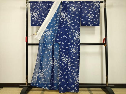 平和屋着物＊夏物 小紋 絽 舞花文 洗える着物 AABA5747sx